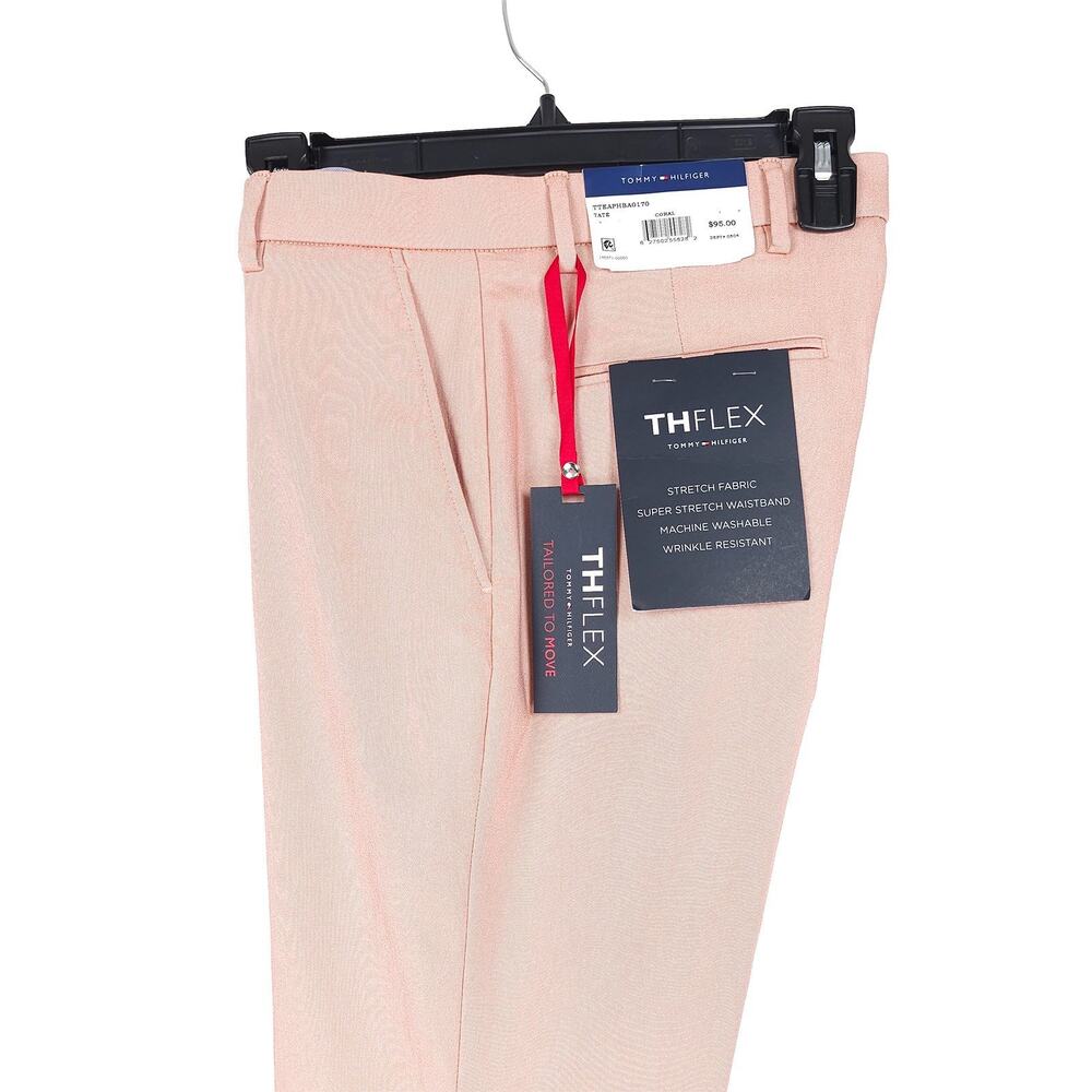 Tommy Hilfiger Mens Modern Fit Dress Pants 32x34 Coral Pink Solid Flex Stretch